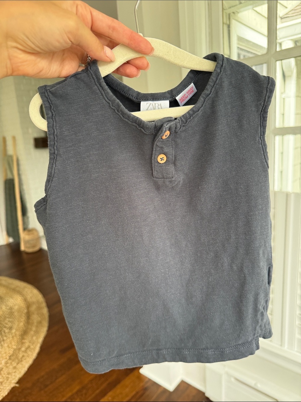 Zara Boys' Sleeveless Henley Tank - Navy